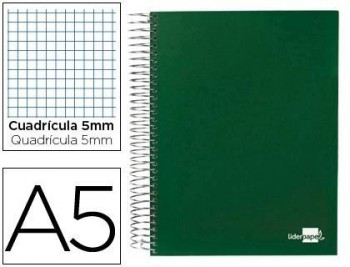 Cuaderno espiral liderpapel a5 micro papercoat tapa forrada 140h 80 gr cuadro5mm 5 bandas 6 taladros