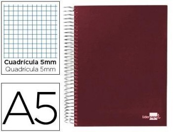 Cuaderno espiral liderpapel a5 micro papercoat tapa forrada 140h 80 gr cuadro5mm 5 bandas 6 taladros