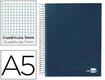 Cuaderno espiral liderpapel a5 micro papercoat tapa forrada 140h 80 gr cuadro5mm 5 bandas 6 taladros