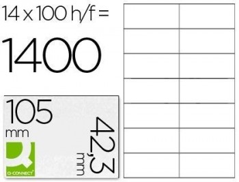 Etiqueta adhesiva q-connect kf10656 tamaño 105x42,3 mm fotocopiadora laser ink-jet caja con 100 hoja