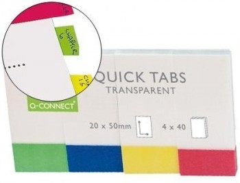 Banderitas separadoras q-connect 25x45 mm transparentes y color pack de 4 con 40 hojas