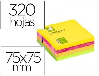 Bloc de notas adhesivas quita y pon q-connect 75x75 mm fluorescente con 320 hojas