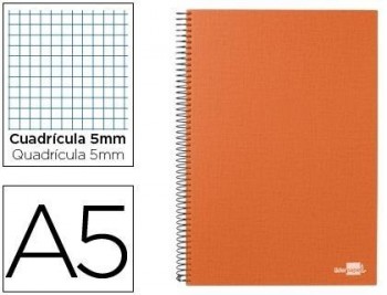 Cuaderno espiral liderpapel a5 micro papercoat tapa forrada 140h 80 gr cuadro 5mm 5 ban das 6 taladr