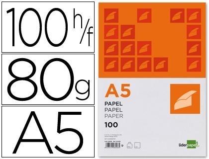 Papel liderpapel a5 80g/m2 paquete 100 HOJAS