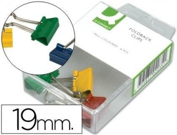 Pinza metalica q-connect -reversible 19 mm -caja de 6 unidades colores surtidos
