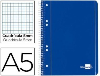 Cuaderno espiral liderpapel a5 micro serie azul tapa blanda 80h 80 gr cuadro5mm 6 taladros azul