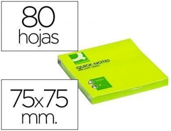 Bloc de notas adhesivas quita y pon q-connect 76x76 mm verde neon 80 hojas