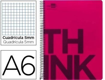 Cuaderno espiral liderpapel a6 micro think tapa plastico 140h 80 gr cuadro 5mm 4 bandas rosa