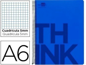 Cuaderno espiral liderpapel a6 micro think tapa plastico 140h 80 gr cuadro 5mm 4 bandas azul