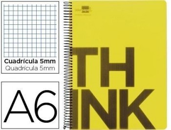 Cuaderno espiral liderpapel a6 micro think tapa plastico 140h 80 gr cuadro 5mm 4 bandas amarillo