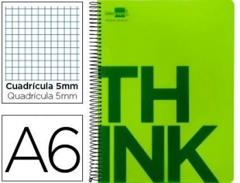 Cuaderno espiral liderpapel a6 micro think tapa plastico 140h 80 gr cuadro 5mm 4 bandas verde