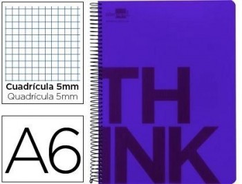 Cuaderno espiral liderpapel a6 micro think tapa plastico 140h 80 gr cuadro 5mm 4 bandas violeta