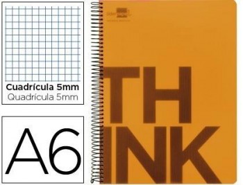 Cuaderno espiral liderpapel a6 micro think tapa plastico 140h 80 gr cuadro 5mm 4 bandas naranja