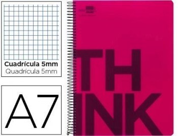 Cuaderno espiral liderpapel a7 micro think tapa plastico 100h 70g cuadro 5mm 4 bandas rosa