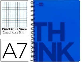 Cuaderno espiral liderpapel a7 micro think tapa plastico 100h 70g cuadro 5mm 4 bandas azul