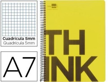 Cuaderno espiral liderpapel a7 micro think tapa plastico 100h 70g cuadro 5mm 4 bandas amarillo