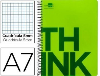 Cuaderno espiral liderpapel a7 micro think tapa plastico 100h 70g cuadro 5mm 4 bandas verde