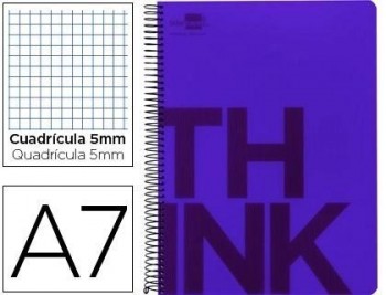 Cuaderno espiral liderpapel a7 micro think tapa plastico 100h 70g cuadro 5mm 4 bandas violeta