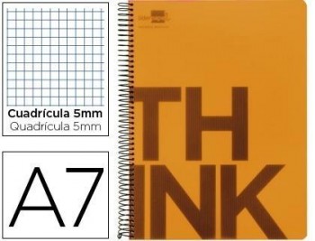 Cuaderno espiral liderpapel a7 micro think tapa plastico 100h 70g cuadro 5mm 4 bandas naranja