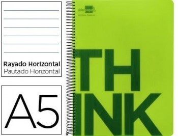 Cuaderno espiral liderpapel a5 micro think tapa plastico 140h 80 gr horizontal 5 bandas 6 taladros v