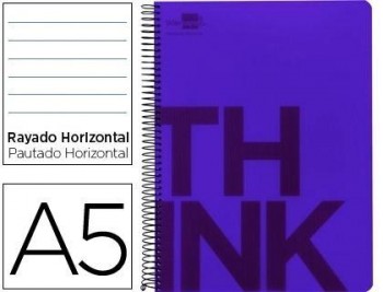 Cuaderno espiral liderpapel a5 micro think tapa plastico 160h 80 gr horizontal 5 bandas 6 taladros v