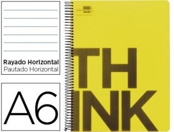 Cuaderno espiral liderpapel a6 micro think tapa plastico 140h 70g horizontal 4 bandas amarillo