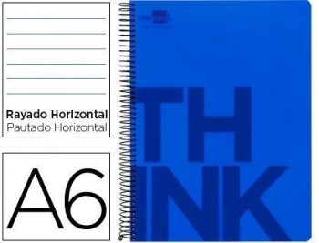 Cuaderno espiral liderpapel a6 micro think tapa plastico 140h 70g horizontal 4 bandas azul