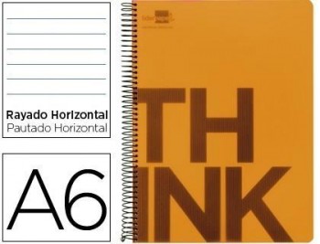 Cuaderno espiral liderpapel a6 micro think tapa plastico 140h 70g horizontal 4 bandas naranja