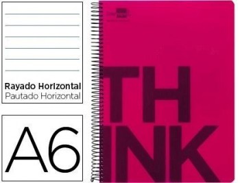 Cuaderno espiral liderpapel a6 micro think tapa plastico 140h 70g horizontal 4 bandas rojo