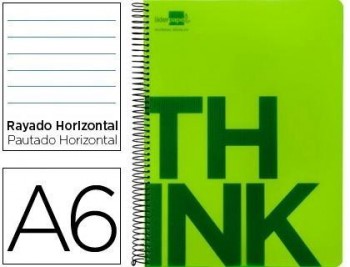 Cuaderno espiral liderpapel a6 micro think tapa plastico 140h 70g horizontal 4 bandas verde