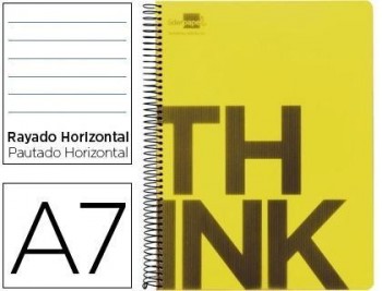 Cuaderno espiral liderpapel a7 micro think tapa plastico 100h 70g horizontal 4 bandas amarillo