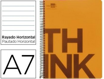 Cuaderno espiral liderpapel a7 micro think tapa plastico 100h 70g horizontal 4 bandas naranja