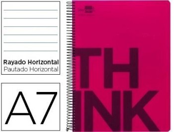 Cuaderno espiral liderpapel a7 micro think tapa plastico 100h 70g horizontal 4 bandas rojo