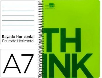 Cuaderno espiral liderpapel a7 micro think tapa plastico 100h 70g horizontal 4 bandas verde