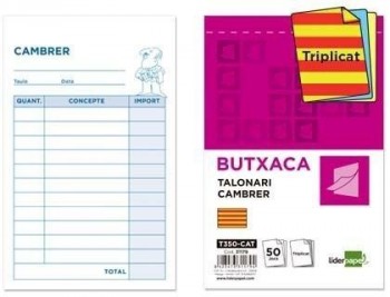 Talonario liderpapel camarero bolsillo original y 2 copias t350 texto en catalan