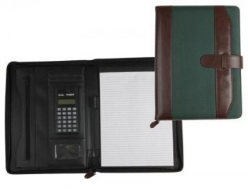 Carpeta portafolios 35-857-mv marron/verde 350x260 mm con cremallera con calculadora-con departament