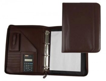 Carpeta portafolios 45-848 MARRON 260x355 mm cremallera 4 anillas 40 mm calculadora con bolsa para m