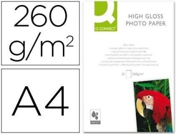 Papel q-connect foto glossy kf02163 din a4 alta calidad digital photo -para ink-jet bolsa de 20 hoja