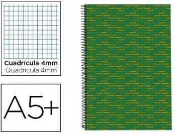 Cuaderno espiral liderpapel cuarto multilider tapa forrada 80h 80 gr cuadro 4mm con margen verde