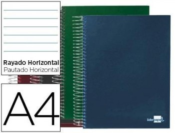 Cuaderno espiral liderpapel a4 micro papercoat tapa forrada 140h 80 gr horizontal 5 ban das 4 taladr