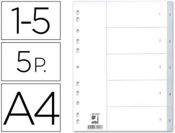 Separador numerico q-connect plastico 1-5 juego de 5 separadores din a4 -multitaladro
