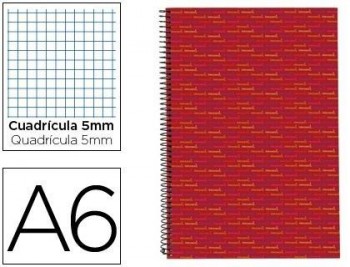 Cuaderno espiral liderpapel a6 micro multilider tapa forrada 140h 80g cuadro 5mm 5 bandas rojo