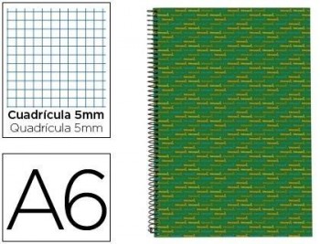 Cuaderno espiral liderpapel a6 micro multilider tapa forrada 140h 70g cuadro 5mm 5 bandas verde