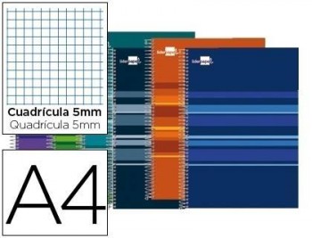 Cuaderno espiral liderpapel a4 micro classic tapa forrada 160h 60 gr cuadro 5mm 5 bandas 4 taladros 