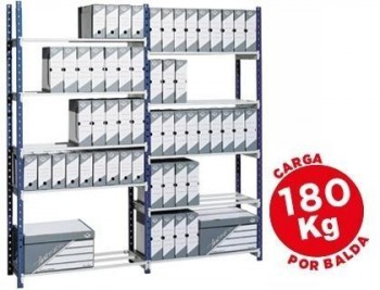 Estanteria fast-paperflow metalica azul 5 estantes gris 180kg por estante 900kg por modulo