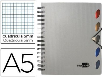 Cuaderno espiral liderpapel a5 micro executive tapa plastico 100h 80 gr cuadro 5mm 5 separadores con