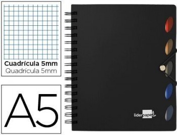 Cuaderno espiral liderpapel a5 micro executive tapa plastico 100h 80 gr cuadro 5mm 5 separadores con