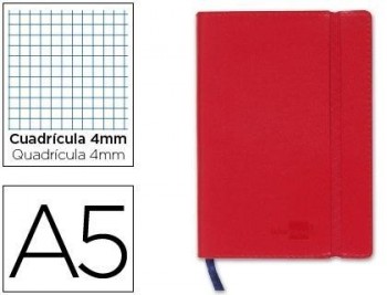 Libreta liderpapel simil piel a5 120 hojas 70g/m2 cuadro 4mm sin margen rojo