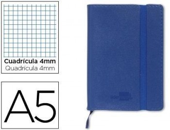 Libreta liderpapel simil piel a5 120 hojas 70g/m2 cuadro 4mm sin margen azul