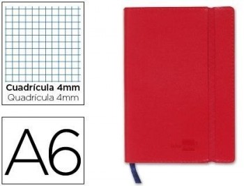 Libreta liderpapel simil piel a6 120 hojas 70g/m2 cuadro 4mm sin margen rojo